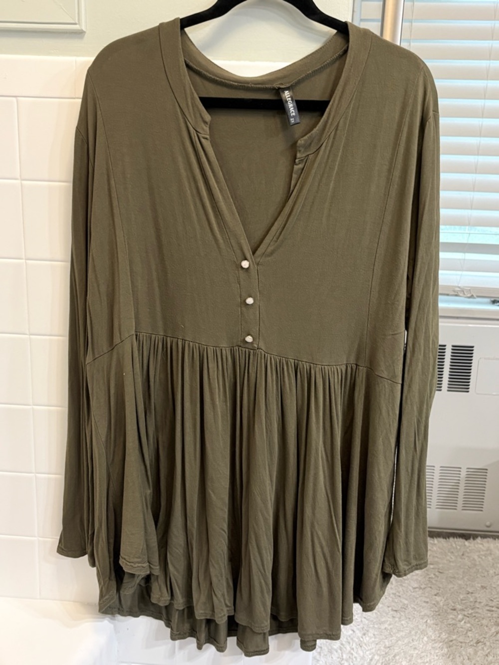 2x Olive Green Long Sleeve Babydoll Top